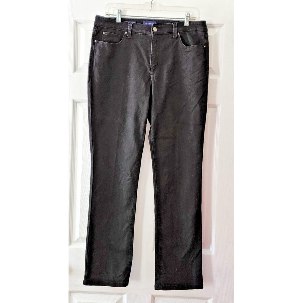 Charter Club Women's Lexington Straight Leg Black Jeans W Embellishments Size 12